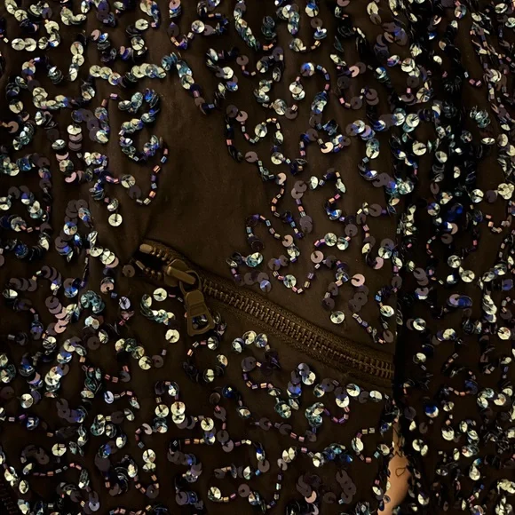 Alice + Olivia Lonnie Sequin Bomber Jacket Black Blue Size XS